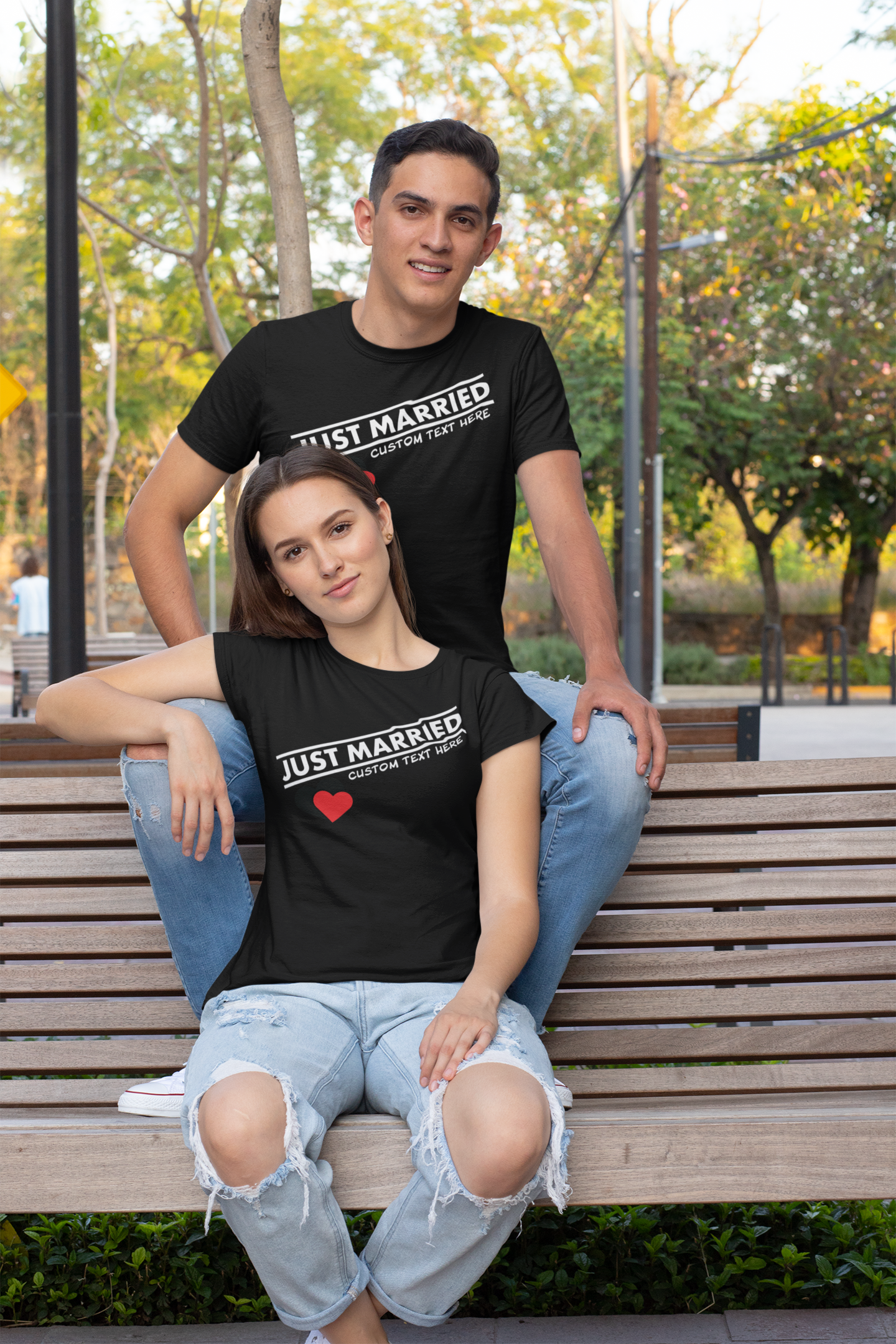 Personalized minimalist Just Married Shirt