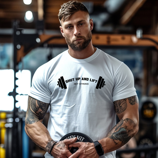Graphic Tee Gym Apparel- Shut Up and Lift