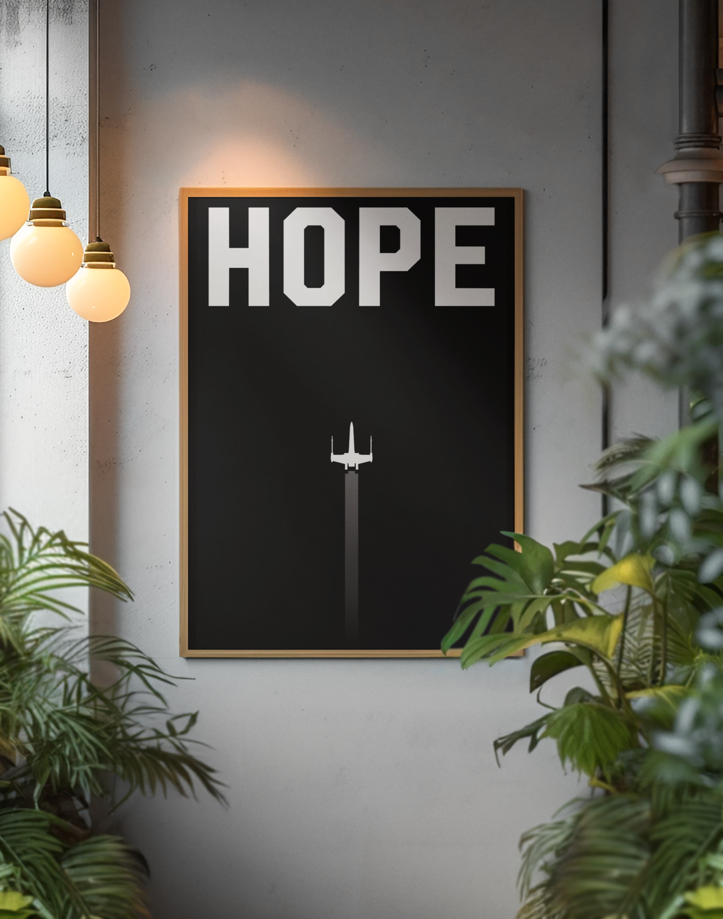 Wall Poster Propaganda - Hope showing a sleek starfighter silhouette with bold uppercase HOPE text in a minimalist style